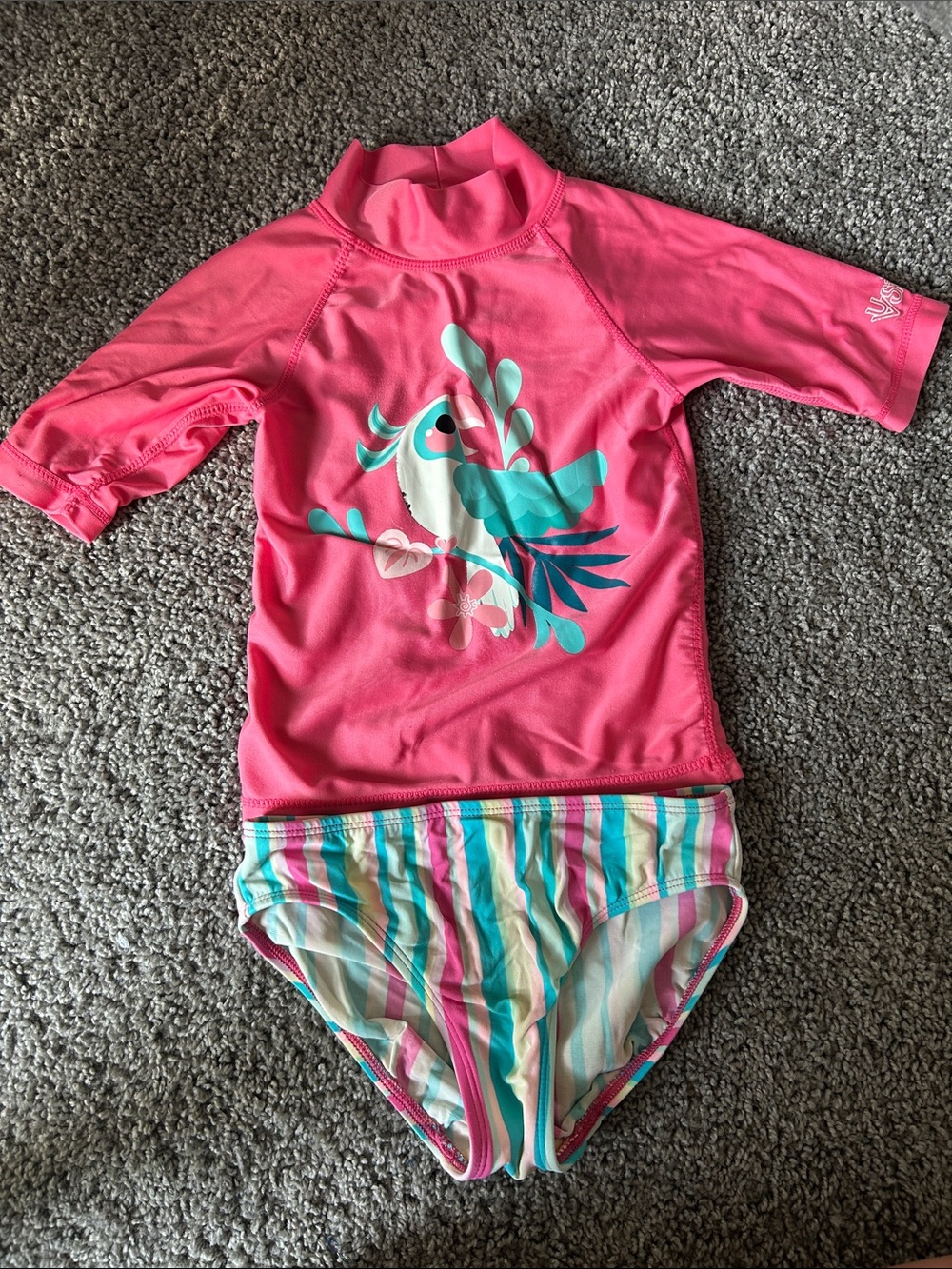 Girls' Pink Tropical Bird Rashguard Swim Set